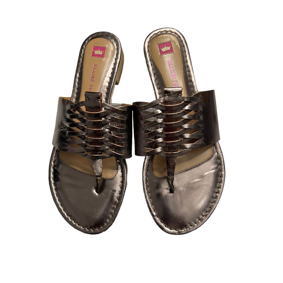 Elaine Turner Sandal Size 8.5 Copper Woven Leather‎ Flats Thong Slide Shoes - Picture 1 of 6